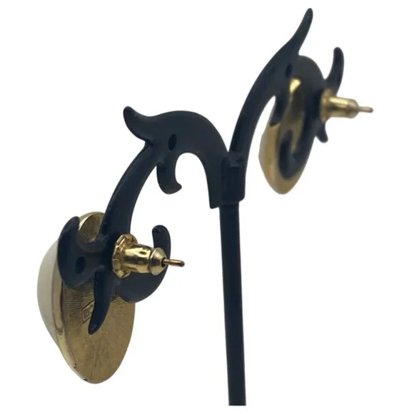 Vintage Richelieu Gold Tone Faux Pearl Oval Pierced Earrings .75 Inch Domed - Picture 9 of 10